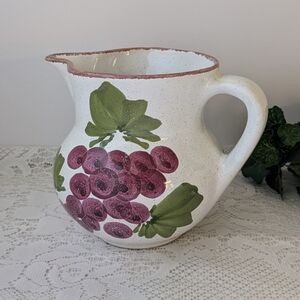 Italian Hand-Painted Ceramic Pottery Pitcher Grapes Leaves Water Juice Decor